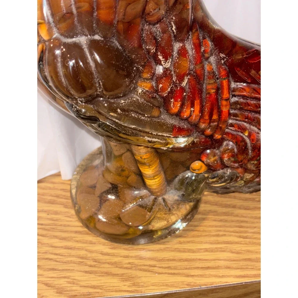 Vintage Glass Rooster Decanter Amber Liquid Filled Farmhouse Decor 12.5
